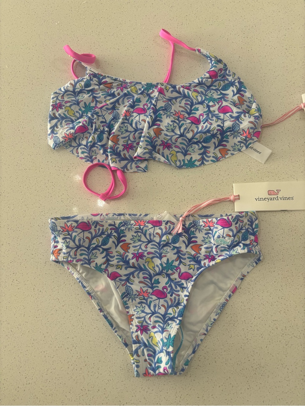 Vineyard Vines Girls Tropical Flamingo Bikini - Pink, Blue, Yellow - Picture 5 of 5